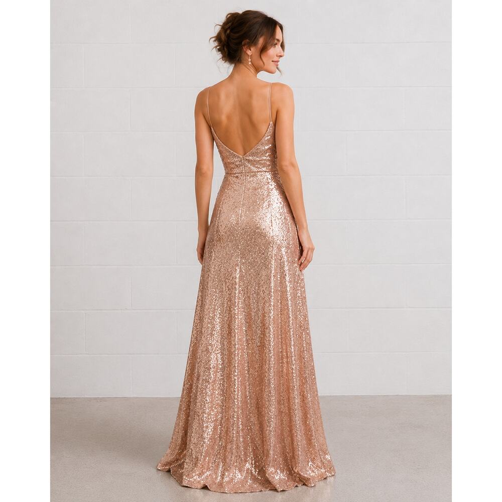 Watters Anzen 5300 Sequin Maxi Evening Dress Gown Rose Gold Wedding Size 10 - Picture 2 of 11